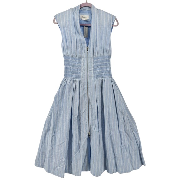 Anthropologie Petites The Tommie Blue & White Striped Linen Shirt Dress Small P - Picture 2 of 14